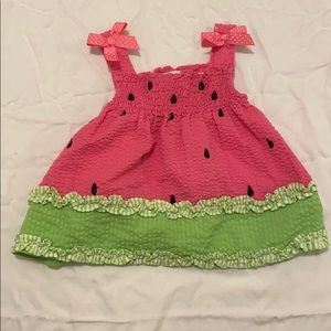 Baby girl seersucker dress watermelon